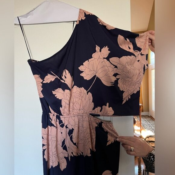 This is a Women's Dress Day Navy and Mauve floor length dress. - Picture 3 of 4